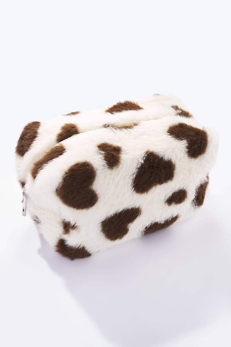 Trousse à crayons en fausse fourrure à motif cœur