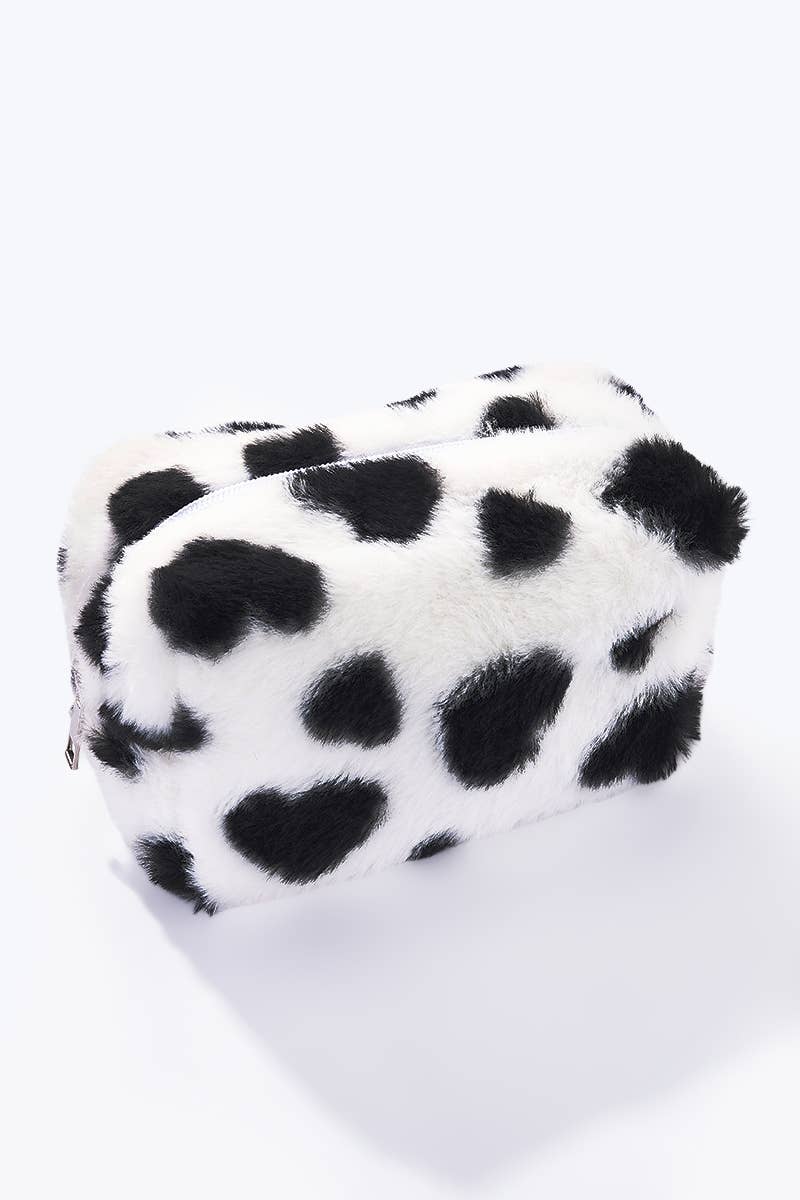 Trousse à crayons en fausse fourrure à motif cœur