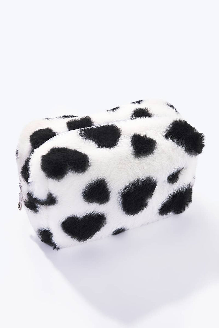 Trousse à crayons en fausse fourrure à motif cœur