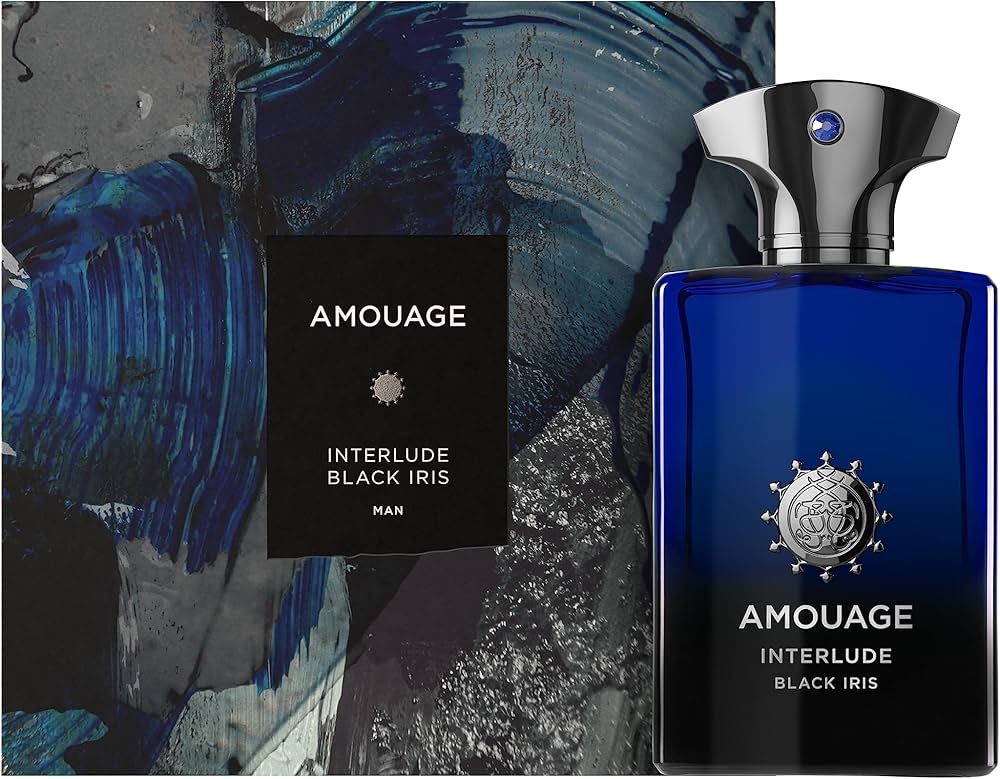 Amouage parfum black iris fles en doos zichtbaar 